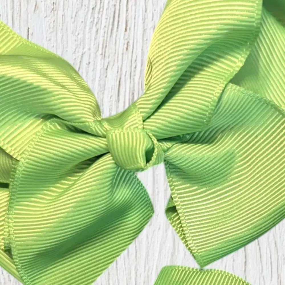 Set of 2 Lime Green Grosgrain Hair Bows 3